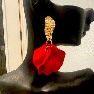 Gold and rose petal earrings